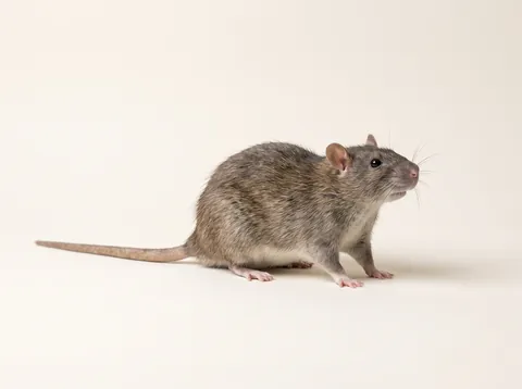 Rata café grisácea de perfil con la cola larga